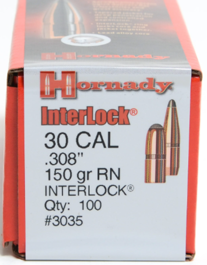 Hornady 30 Cal .308 150 gr InterLock® RN 3035 Box Of 100
