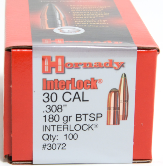 Hornady 30 Cal .308 180 gr InterLock® BTSP 3072 Box of 100