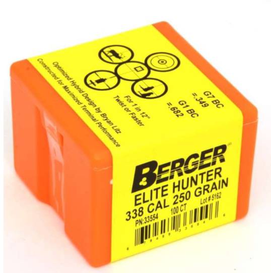 Berger 338cal 250gr Elite Hunter x100