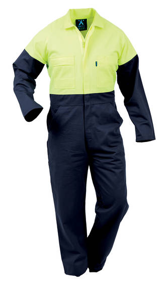 DOPCO Day Only Safety Overall Navy/Fluro Yellow Sizes 4-16