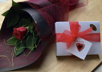 Romantic Red Rose & Scilla Chocolates