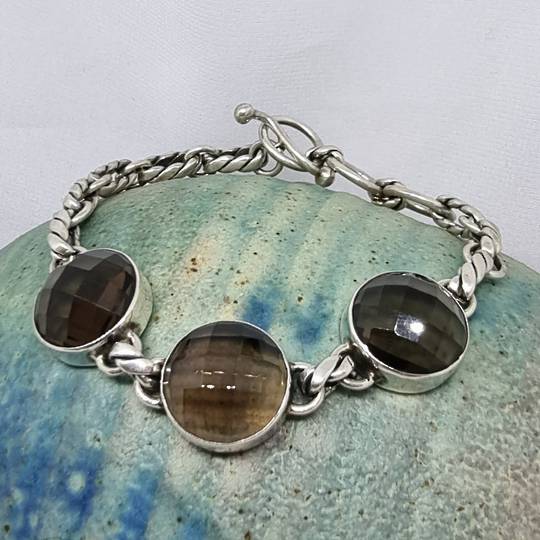 Sterling silver smoky quartz gemstone bracelet