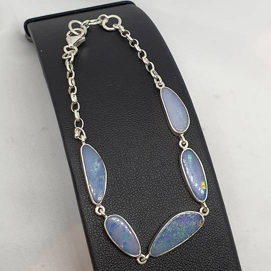 Delicate sterling silver opal bracelet