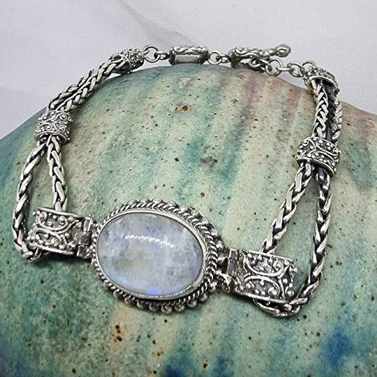 Sterling silver bracelet with large oval moonstone
