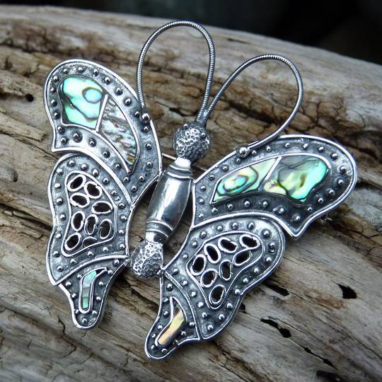 Sterling silver paua shell butterfly pendant/brooch