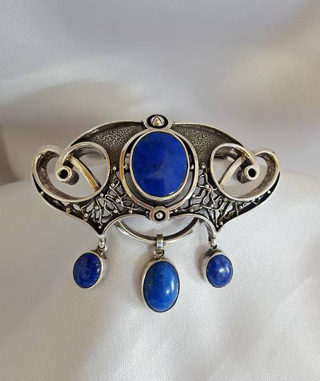 Lapis lazuli large silver brooch