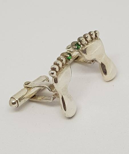 Sterling silver cufflinks foot shape with green stone