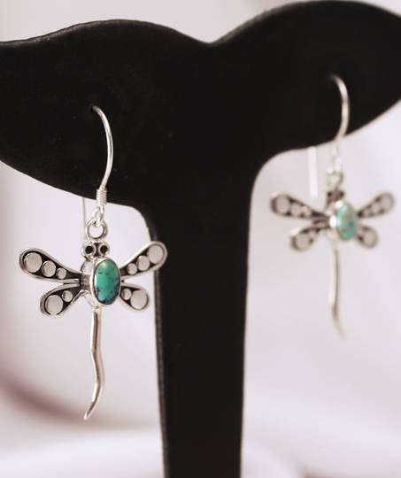 Silver Dragonfly earrings with Turquoise