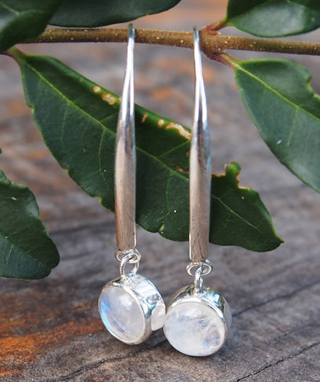 Long, elegant, silver moonstone earrings