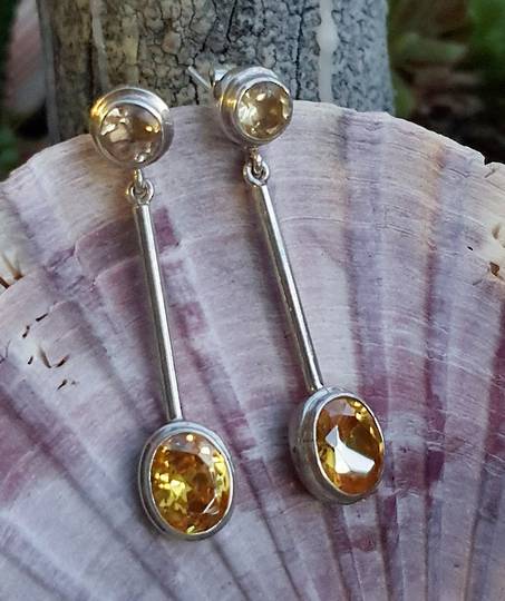 Two stone synthetic citrine long earrings