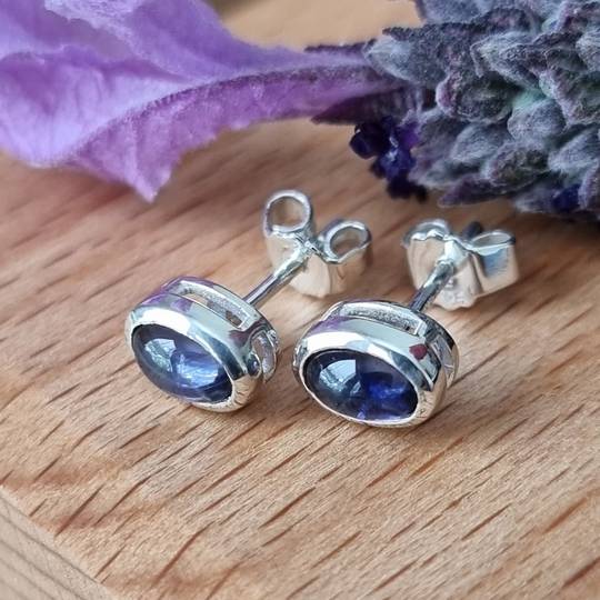 Sterling silver iolite stud earrings
