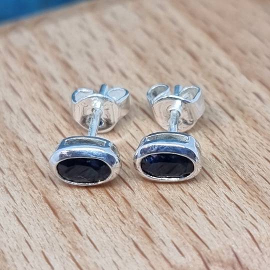 Sterling silver black sapphire stud earrings