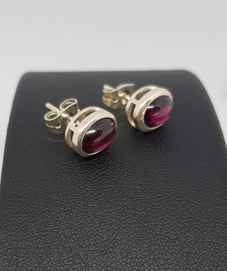 Oval, cabochon sterling silver stud earrings