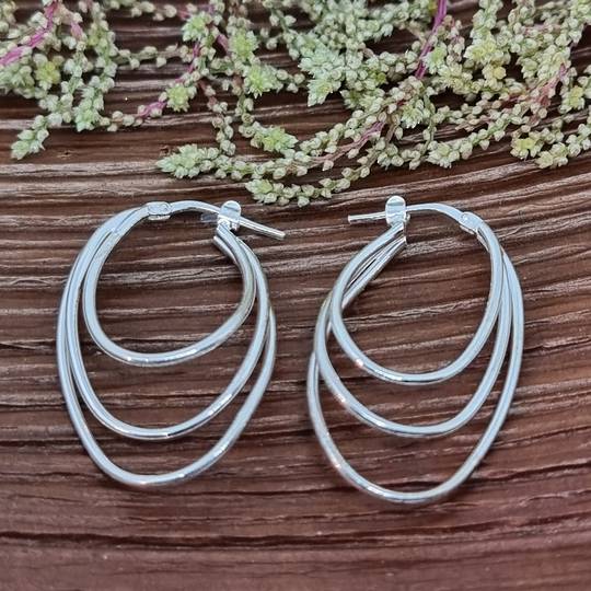 Sterling silver triple hoop earrings