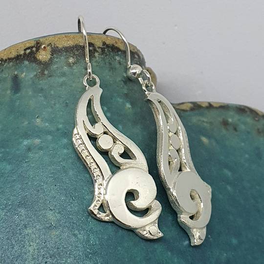 Sterling silver hook koru earrings, made in NZ