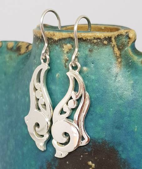 Sterling silver hook koru earrings, made in NZ