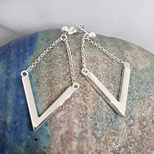 Sterling silver open V earrings with chain