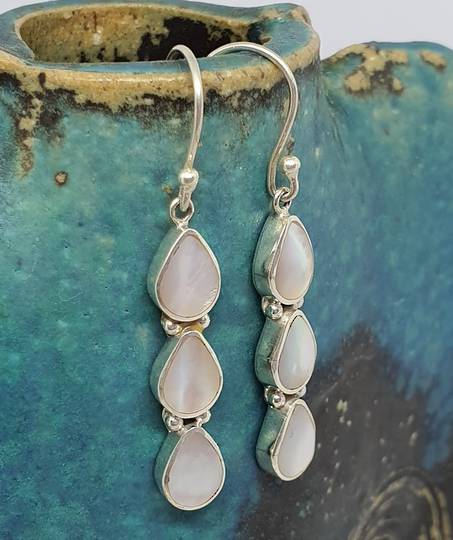 Sterling silver long elegant mother of pearl earrings