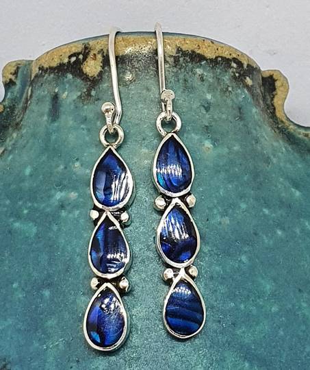Dyed blue paua shell earrings - free delivery in NZ