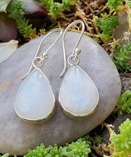Teardrop moonstone silver earrings, sterling silver