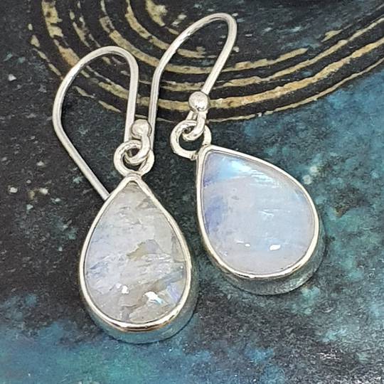 Teardrop moonstone silver earrings, sterling silver