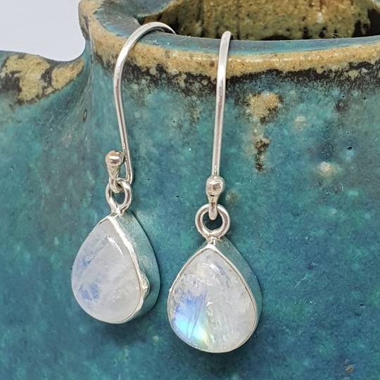 Small teardrop moonstone silver earrings