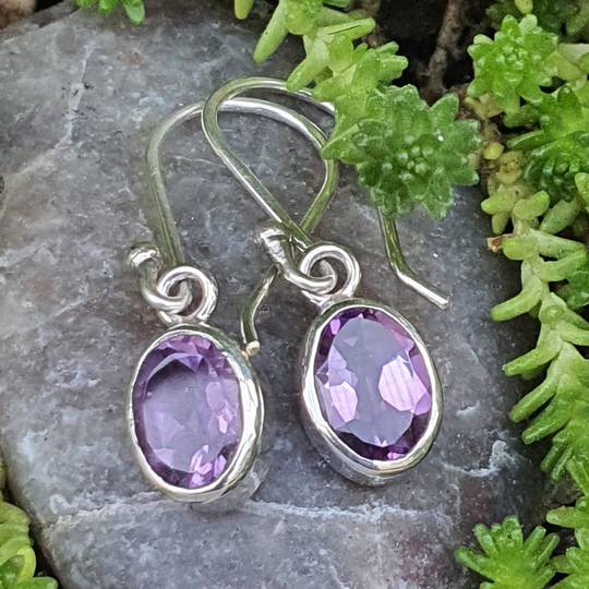Silver Earrings with Purple Gemstone
