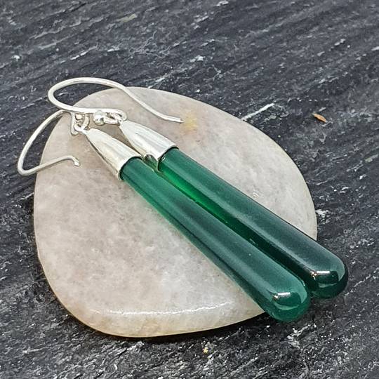 Sterling silver green agate gemstone earrings