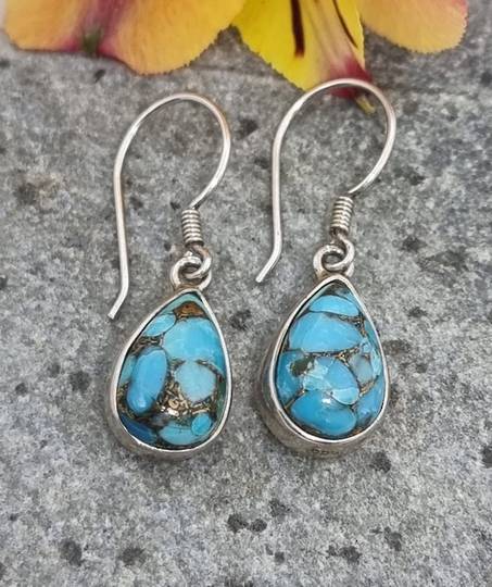 Silver turquoise teardrop earrings - last pair