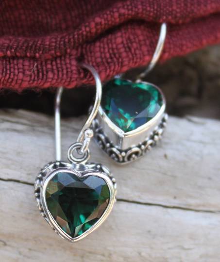 Green Quartz Heart Earrings