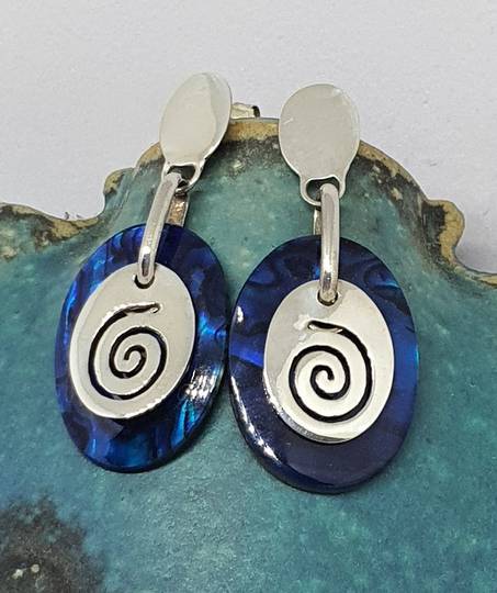 Nz paua shell earrings with koru design