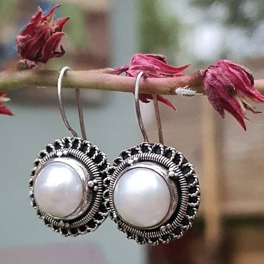 Sterling silver large fresh water pearl earrings