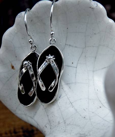 Sterling silver black jandal earrings