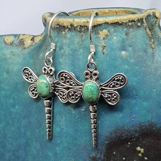 Sterling silver turquoise dragonfly earrings
