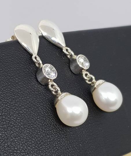 Fresh Water Pearl Drop Earrings with c/z sparkle