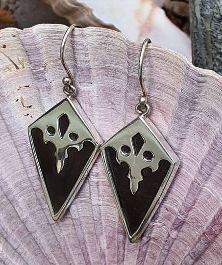 Black resin and silver earrings - last pair
