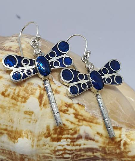 Inlay dyed blue paua shell - dragonfly earrings