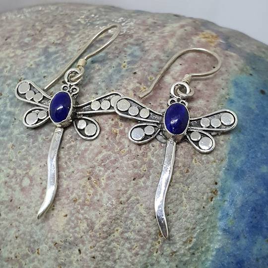 Sterling silver lapis lazuli dragonfly earrings - last pair