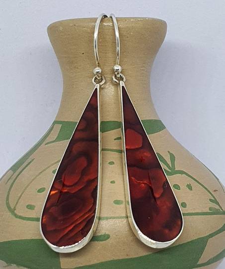 Elongated oval red earrings, sterling silver gorgeous shine