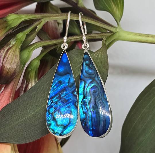Sterling silver dyed blue NZ paua earrings