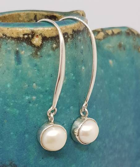 Fresh water pearl earrings, long drop, elegance +