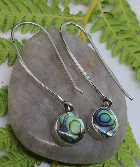 Long hooked sterling silver paua shell earrings