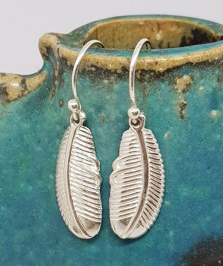 Sterling silver feather earrings on hooks