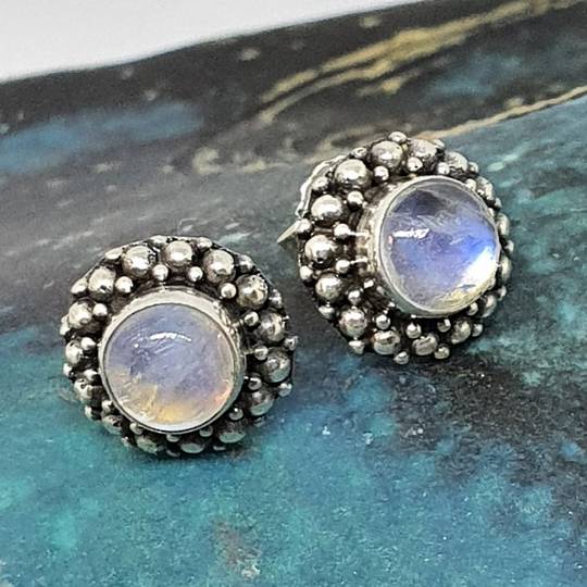 Silver moonstone stud earrings