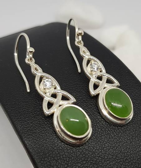 NZ oval greenstone (pounamu) silver earrings