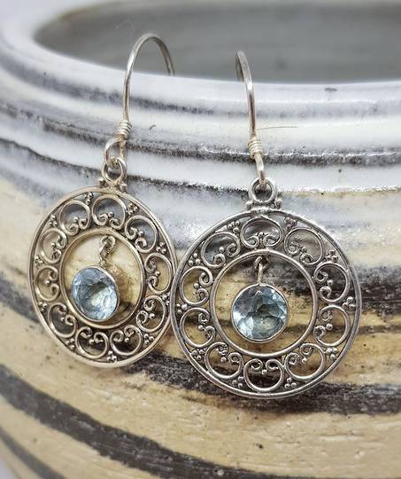 Sterling silver delicate blue topaz earrings