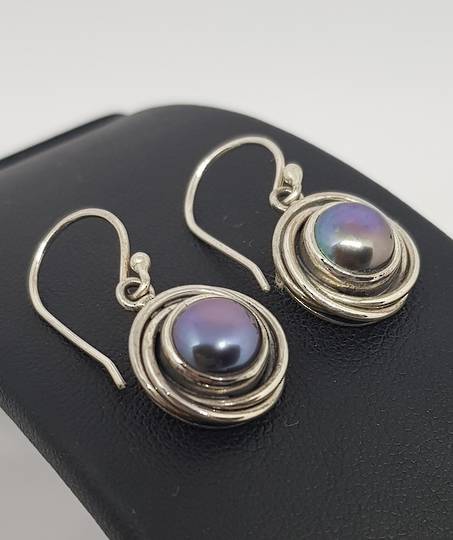Deep grey pearl earrings, sterling silver