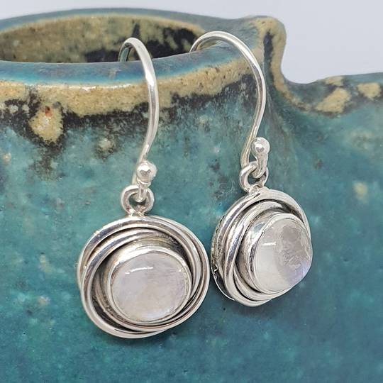 Circular silver moonstone earrings