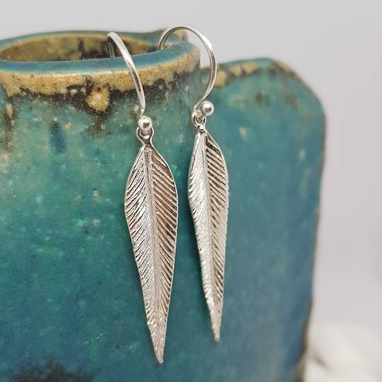 Long delicate sterling silver leaf earrings