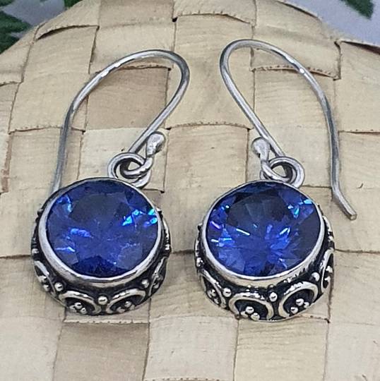 10mm round filigree synthetic sapphire earrings